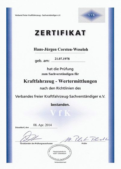 Zertifikat Wertermittlung