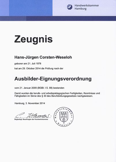 Zeugnis Ausbilder