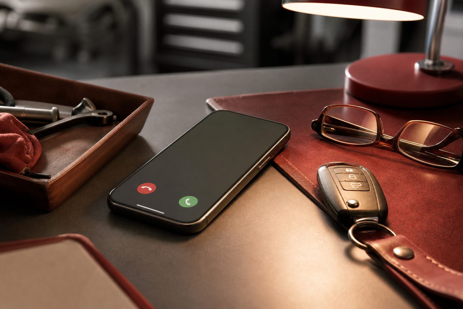 Ankommender Anruf auf dem Smartphone im Sachverständigenbüro